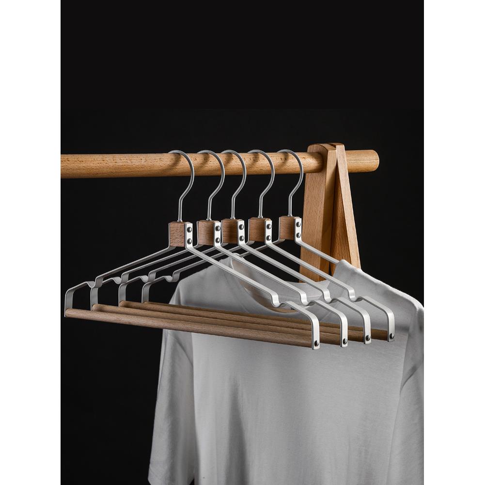 家用铁木晾衣架裤架多功能衣柜宽肩晒衣服架金属实木防滑无痕衣撑