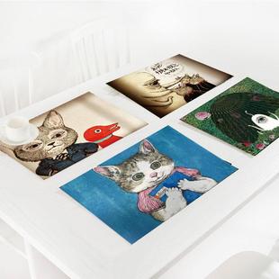 樋口裕子手绘猫西餐垫防烫垫碗垫子隔热餐盘垫卡通家用杯垫