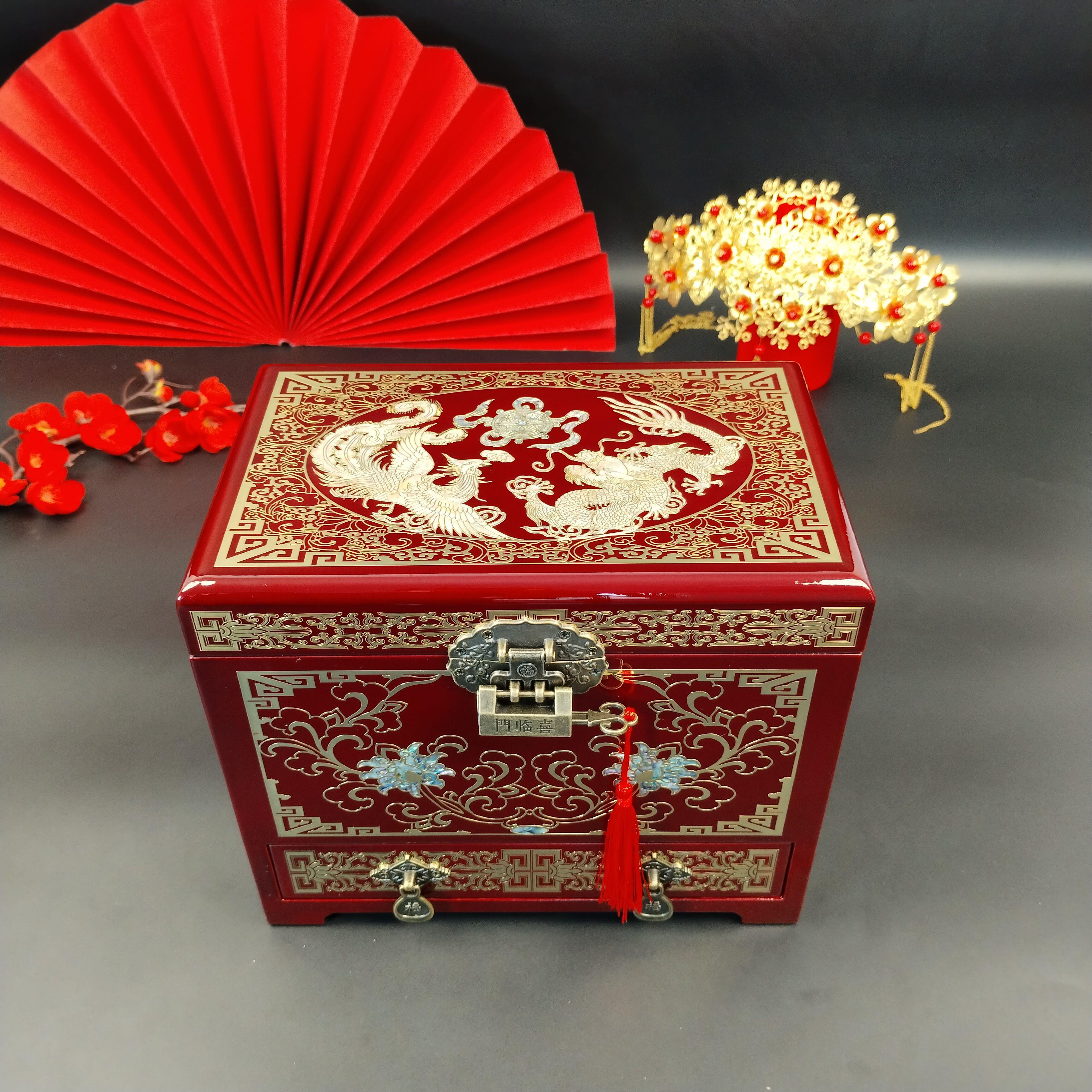 非物质文化遗产 平遥推光漆器 掐丝螺钿婚庆陪嫁首饰盒正常发货