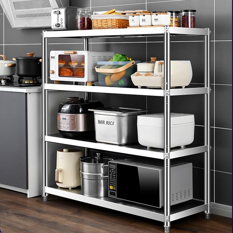 特厚120高四层不锈钢厨房置物架微波炉收纳多层落地浴室货架子304