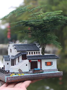 建筑模型摆件树脂微景观造景中式庭院盆景客厅花盆办公室创意房子