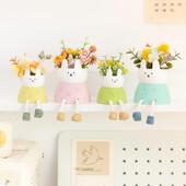 阿楹 有趣兔子吊脚娃娃一家三四口餐桌柜子书架摆件幼儿园装 饰花