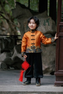 汉服男童秋冬装夹棉加厚儿童中国风喜庆唐装拜年服新年演出服套装