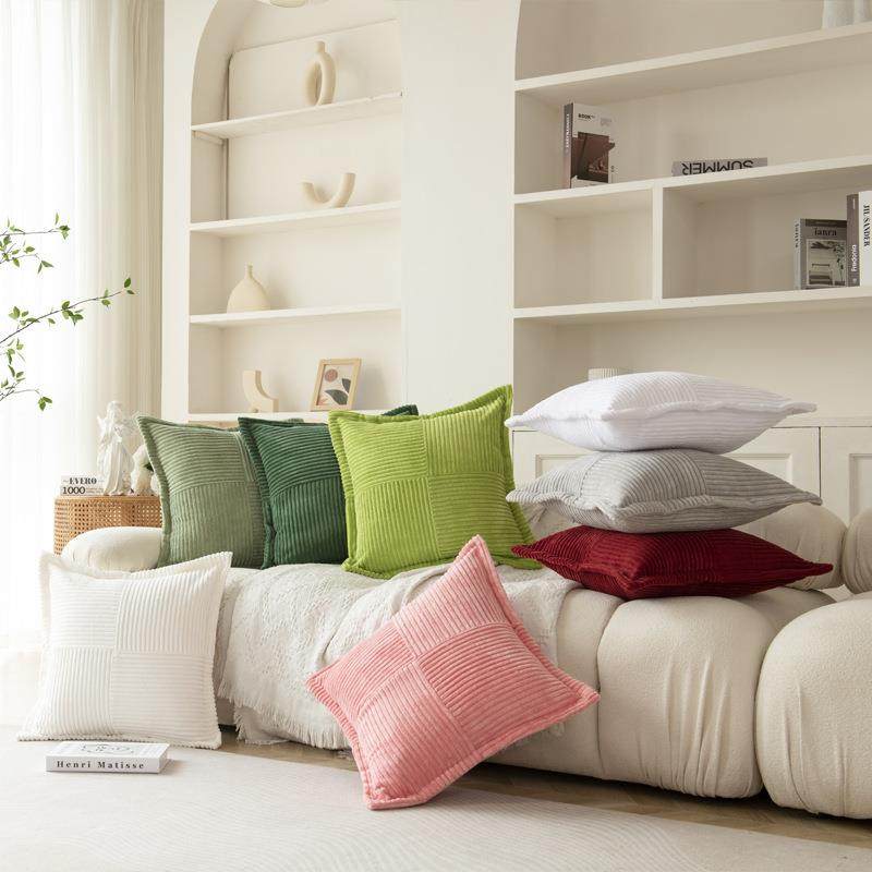 亚马逊轻奢风简约纯色十字拼接压边抱枕靠枕套客厅沙发靠垫抱枕套