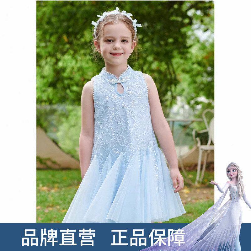 迪士尼女童连衣裙2026夏季艾莎公主裙儿童无袖气质礼服鱼尾纱裙