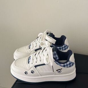 opkll韩版2025秋冬季新款小众设计百搭配裙子厚底增高小白鞋板鞋