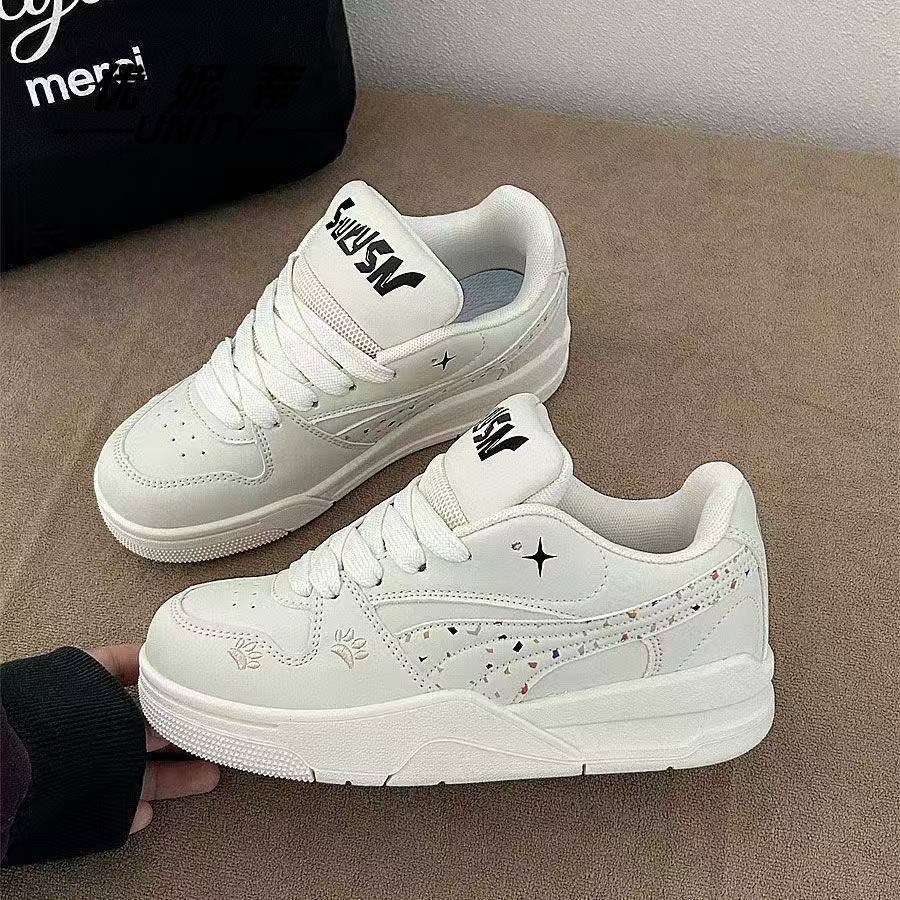 小众设计休闲板鞋女同款白色系带百搭情侣运动鞋面包鞋女鞋