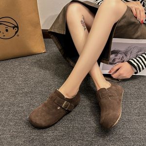 opkll一脚蹬勃肯扣带复古懒人全包加绒博肯鞋懒人鞋加绒面包鞋女
