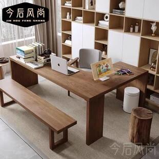 实木客厅长书桌转角双人写字桌家用字型办公桌简约分区工作岛台