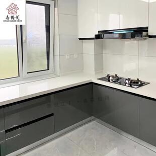 南京实木烤漆橱柜生产厂家整体石英石台面灶台柜厨房一体