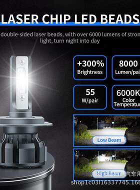 跨境汽车LED大灯h1改装h7车灯h11灯泡9012强光9005超亮h4近远一体