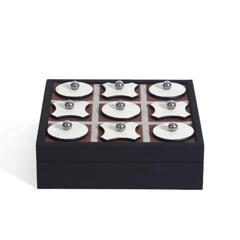轻奢极简几何皮革棋盘XO九宫格北欧中古风造型设计款装饰艺术摆件