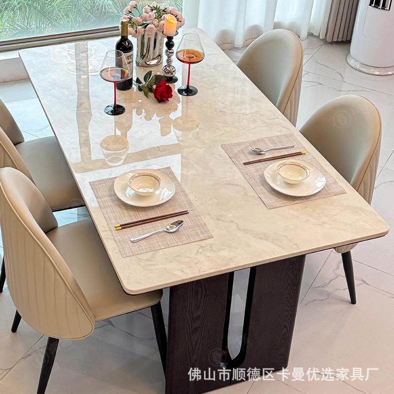 轻奢大理石餐桌椅长方形现代简约天然微晶石奢石实木小户型饭桌A2