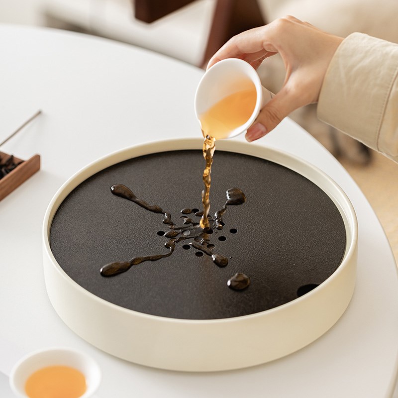陶瓷圆形干泡盘小巧家用小型茶几茶托盘客厅茶海小茶台储水式茶盘