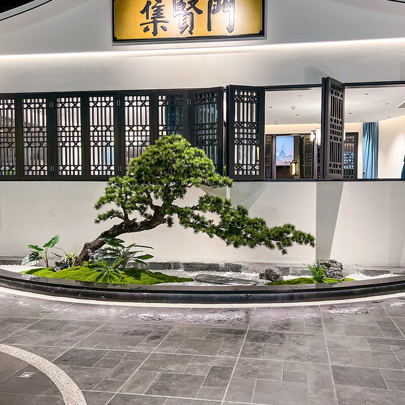 精品仿真迎客松假树罗汉松新中式室内造景绿植景观橱窗楼梯下布置