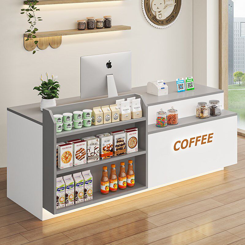 奶茶店前台展示柜简约现代吧台 可定制超市收银台商业展示架