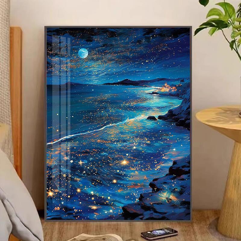 高级感星辰大海钻石画满钻2025新款客厅治愈海景点贴钻十字绣带框