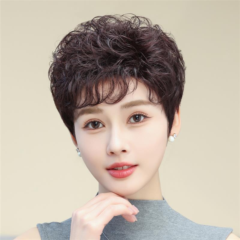 假发女短发真发自然蓬松卷发中老年妈妈头套无痕2025新款假发套