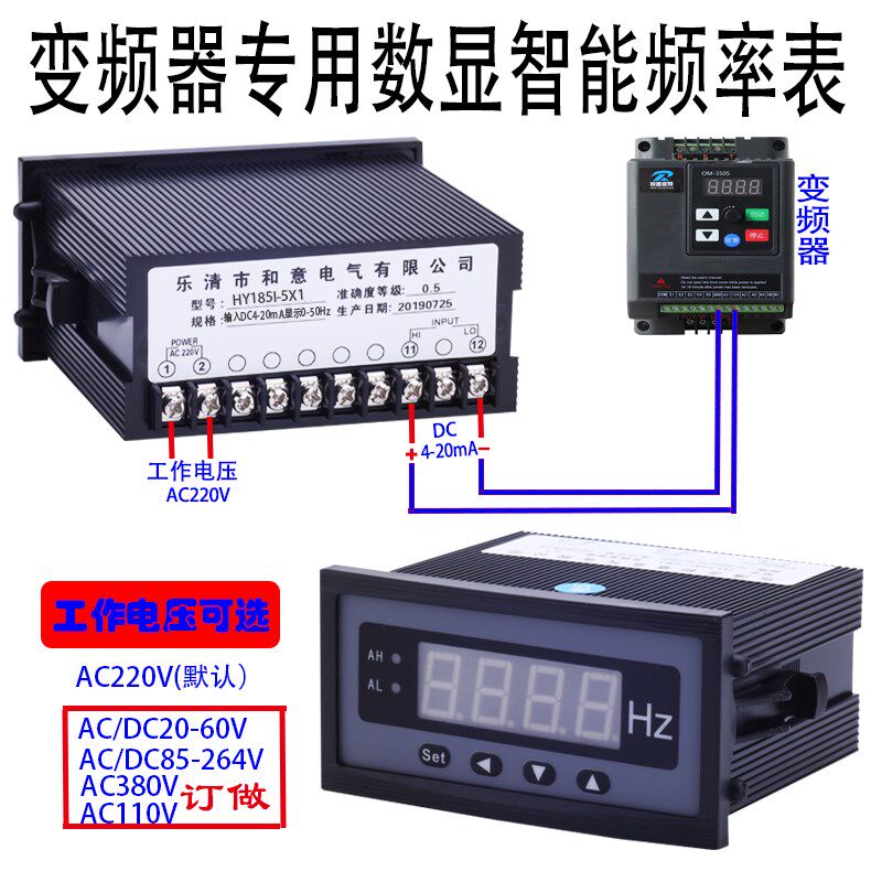 变频器外接数显表显示电机转速与线速 适配4-20mA与0-10V讯号输入