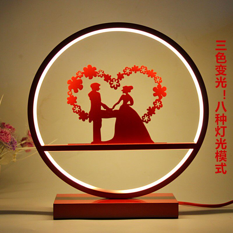 结婚台灯卧室床头灯中式浪漫送朋友礼物红色树脂灯长明灯婚庆礼品