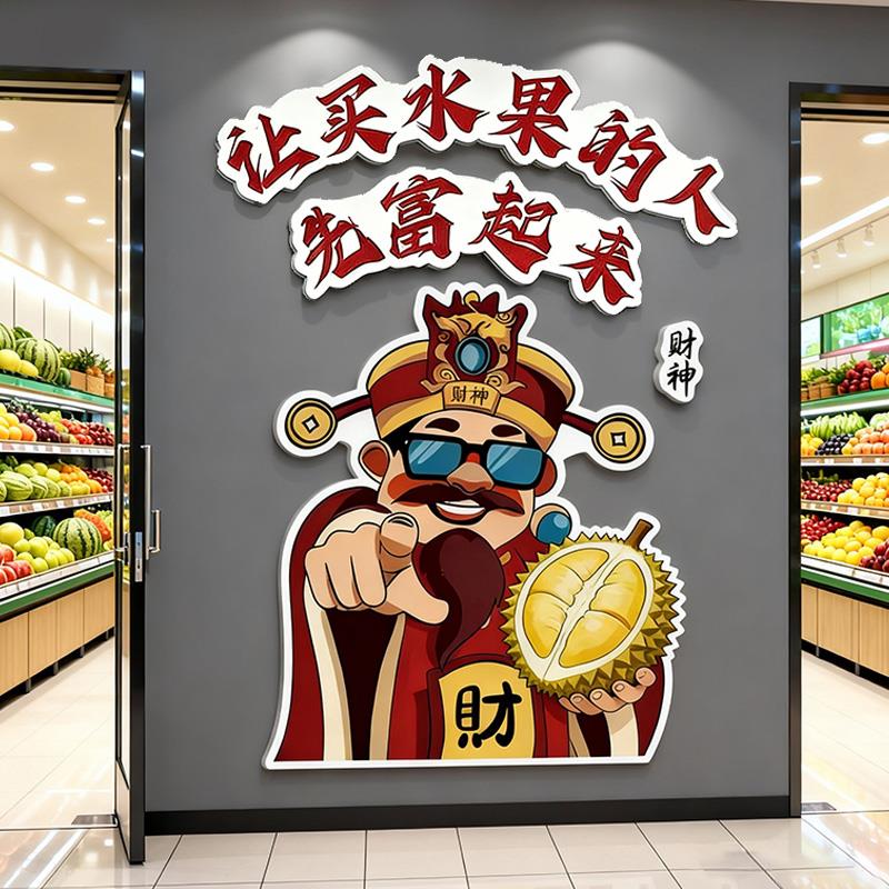 水果店墙面装饰新年氛围布置网红打卡拍照墙贴画创意橱窗背景墙