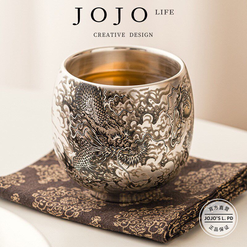JOJOS L. PD.blind.纯银瓷胎鎏银品茗杯功夫茶具主人杯  相亲