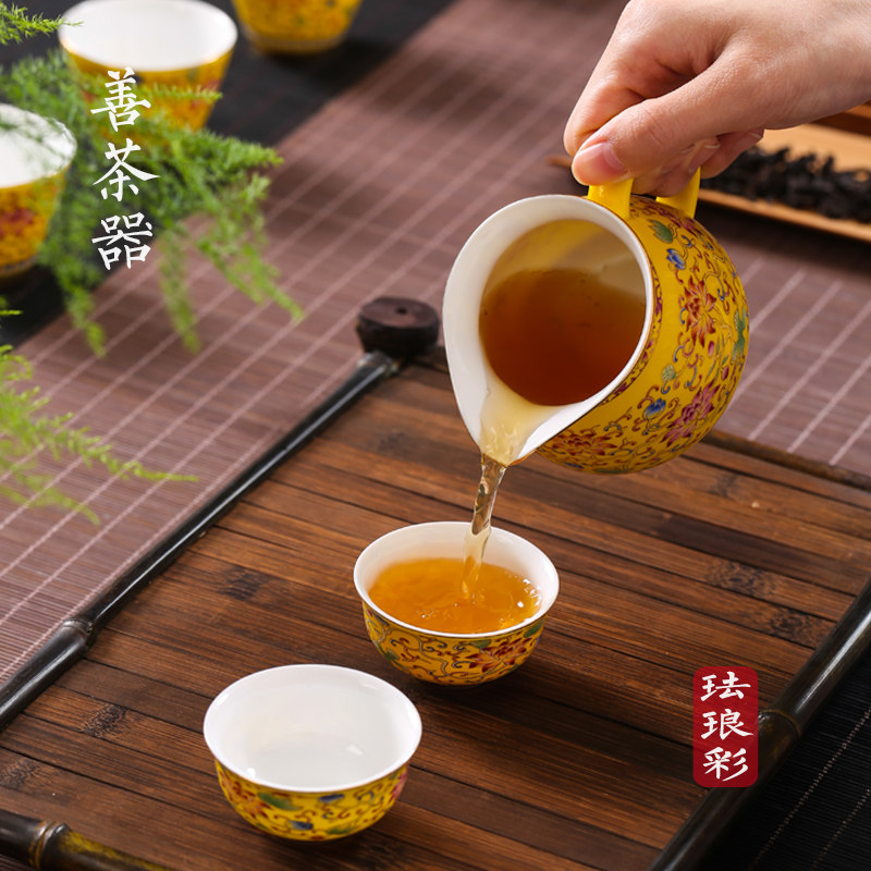 珐琅彩公道杯 茶漏套装均杯公道茶杯陶瓷功夫茶具配件分茶器