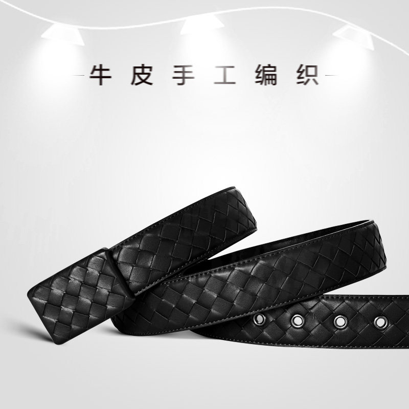 新款男士编织皮带情侣头层牛皮腰带男女式板扣潮真皮女士腰带裤带