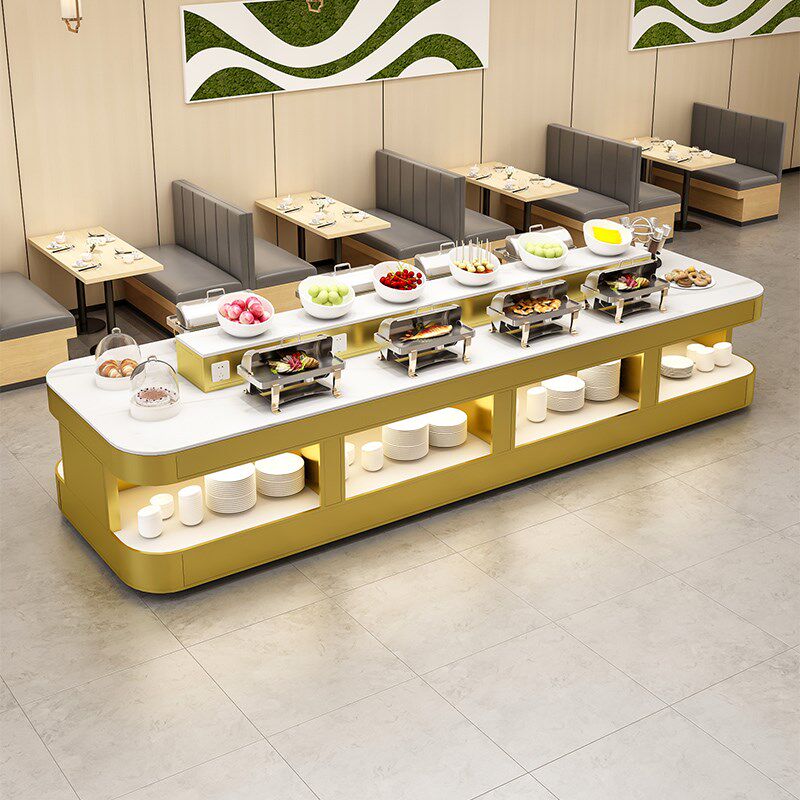 饭厅单位食堂快餐保温台双面自助餐商用中岛取餐桌布菲台菜品摆台
