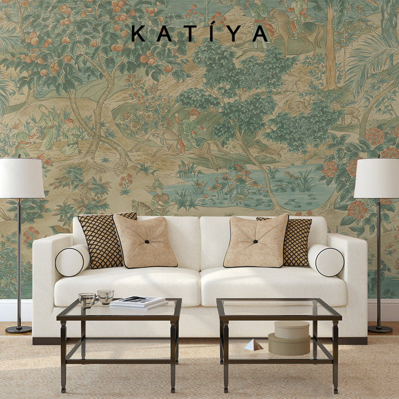 Katiya复古法式轻奢壁纸电视背景墙墙布装饰餐厅高档客厅卧室壁画