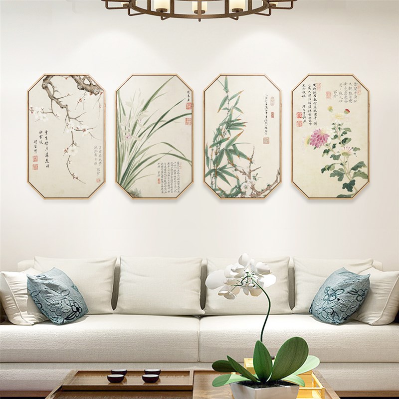 网红兰竹菊画四君子装挂饰画新中式客厅沙发梅背景墙挂画茶室书房