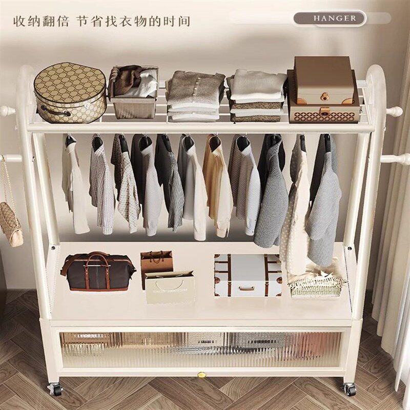 落地衣架卧室家用可移动带柜防尘挂衣架室内晾次净衣服架子衣帽架