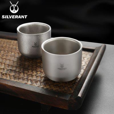 银蚁纯钛双层防烫主人杯单杯品茗杯家用户外便携钛合金杯子钛茶杯
