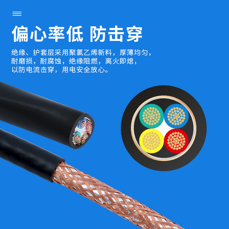 铜网屏蔽线RVVP电线电缆2芯3芯4芯0.5 1.0 1.5平方2.5控制信号线