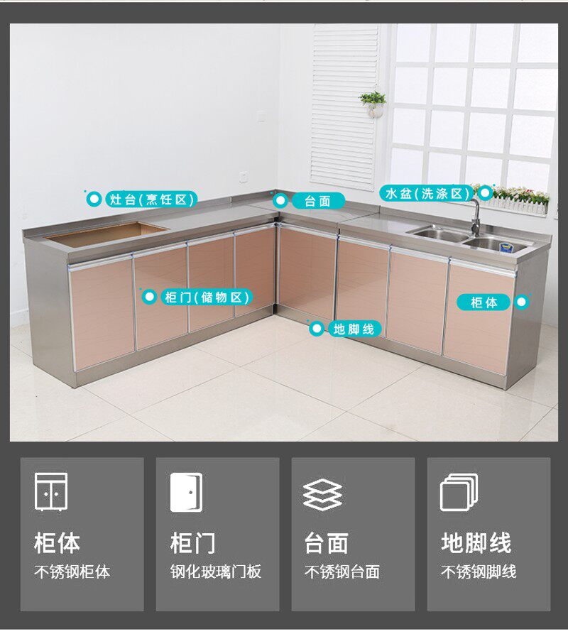 不锈钢整体橱柜家用租房防水成品简易?具车厨房经济型灶台水槽柜