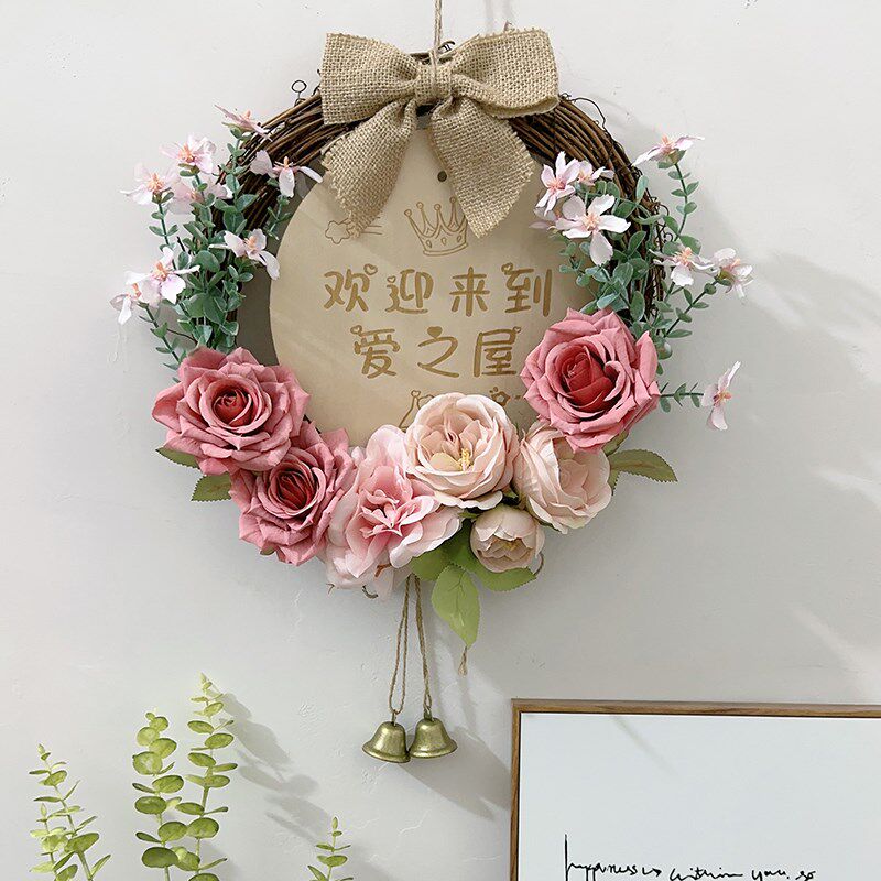韩式入户门牌定制彷真花环挂饰客厅卧室口装饰挂饰营业中店铺挂牌