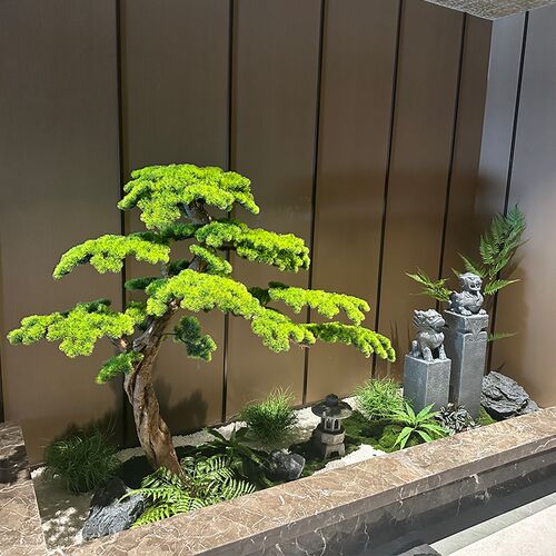 彷真迎客松树假罗汉松新中式室内造景装饰玄关橱窗展厅旱景观组合