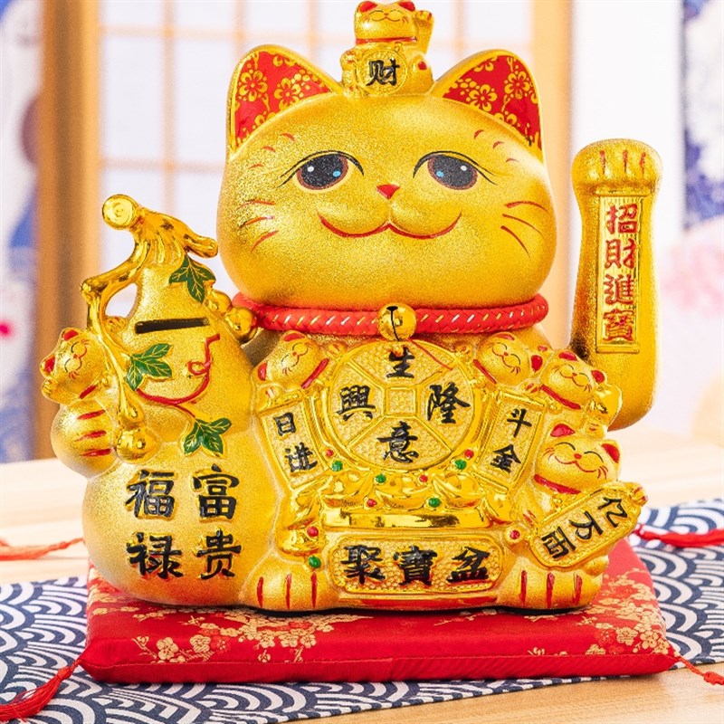特价金色陶瓷招财猫摆件大小号自动摇手发财猫开业礼品乔迁客厅