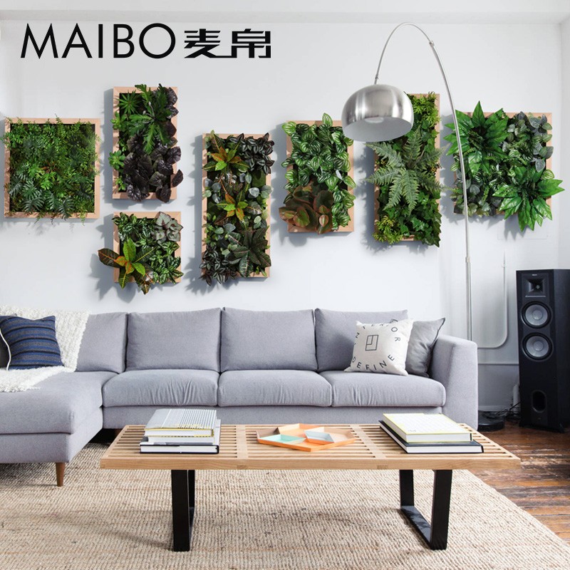 彷真绿色植物装饰画框实木壁挂北欧客厅饭厅背景墙植物壁饰立体电