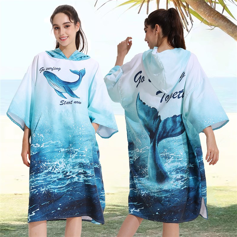 速干浴袍浴巾拉链开衫便携斗篷海边外套带帽沙滩换衣浴袍游泳罩衣