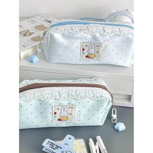 米菲兔波点笔袋大容量小众高颜值清新简约ins学生文具收纳袋花边