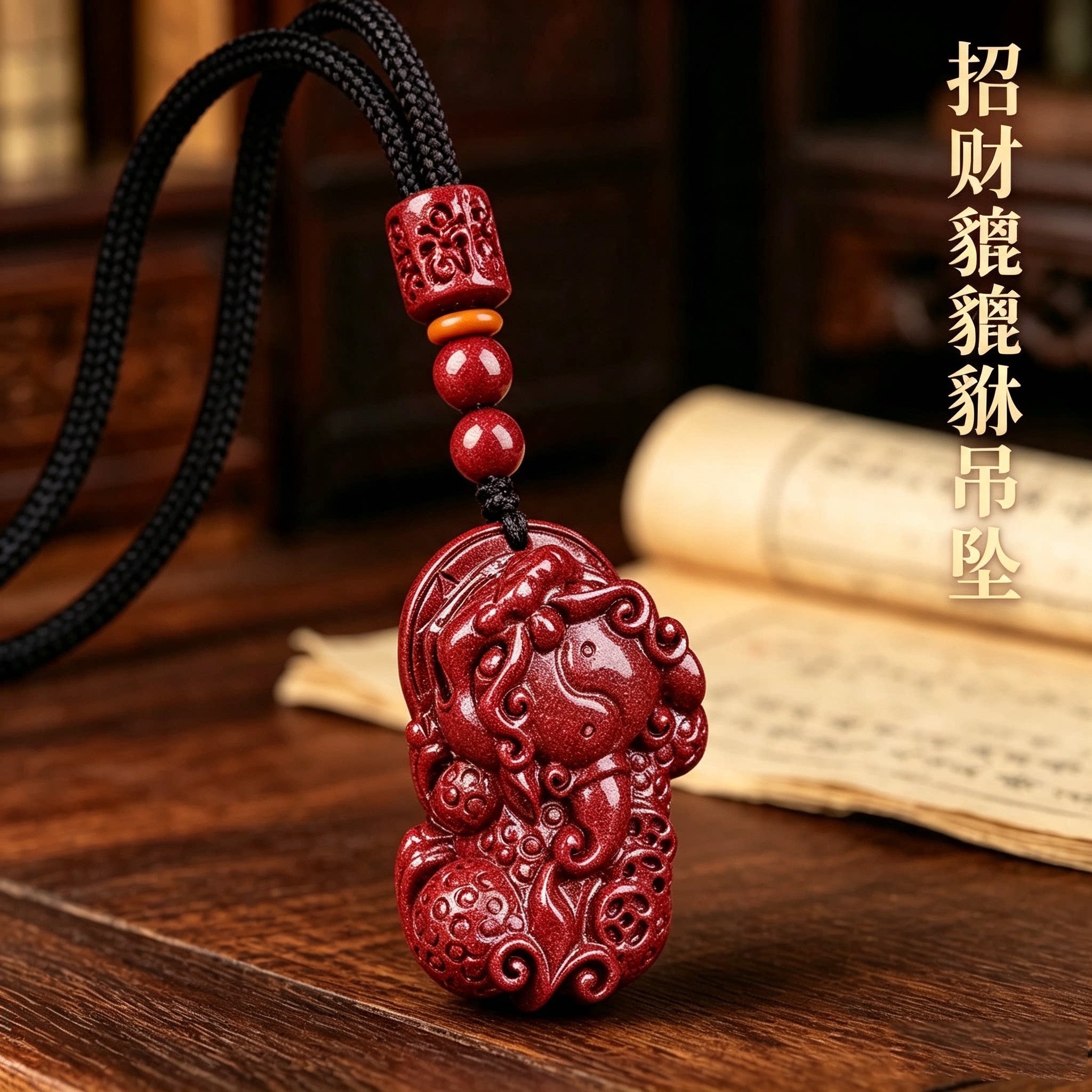 天然朱砂貔貅吊坠本命年招财护身