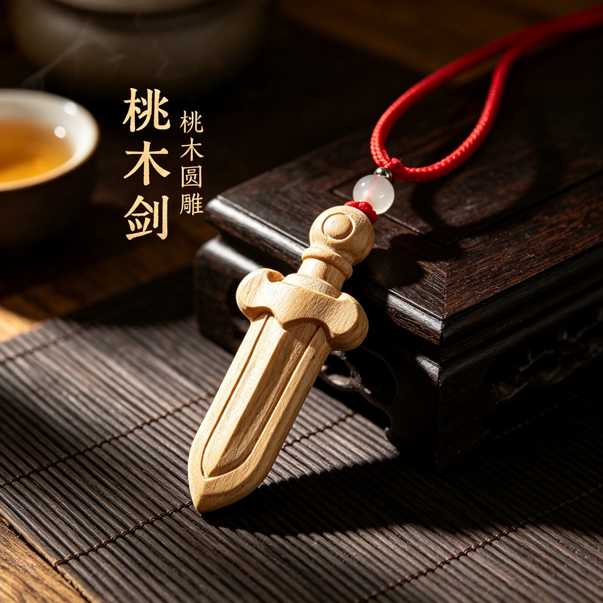 天然老桃木剑本命年吊坠