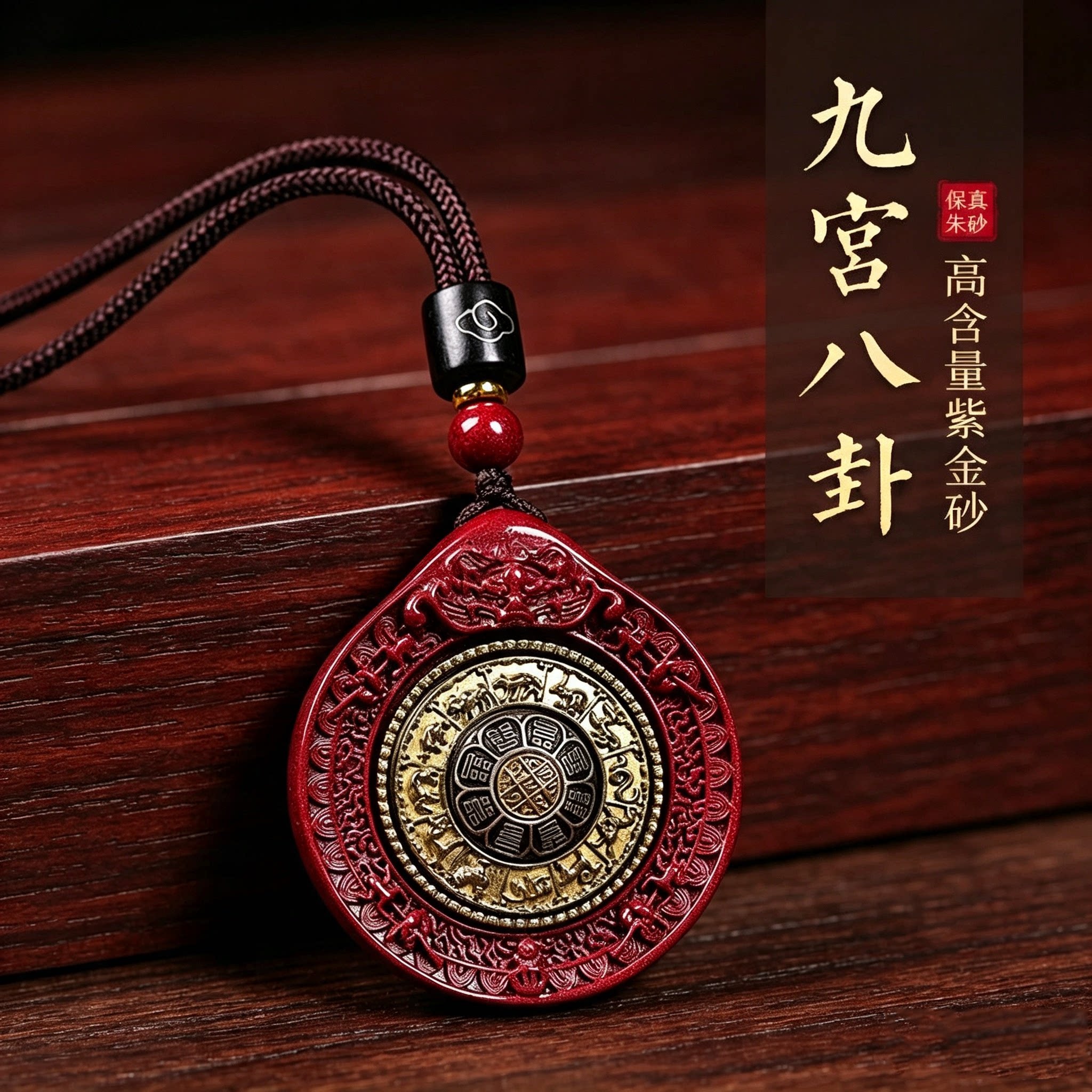 天然朱砂九宫八卦本命年转运吊坠