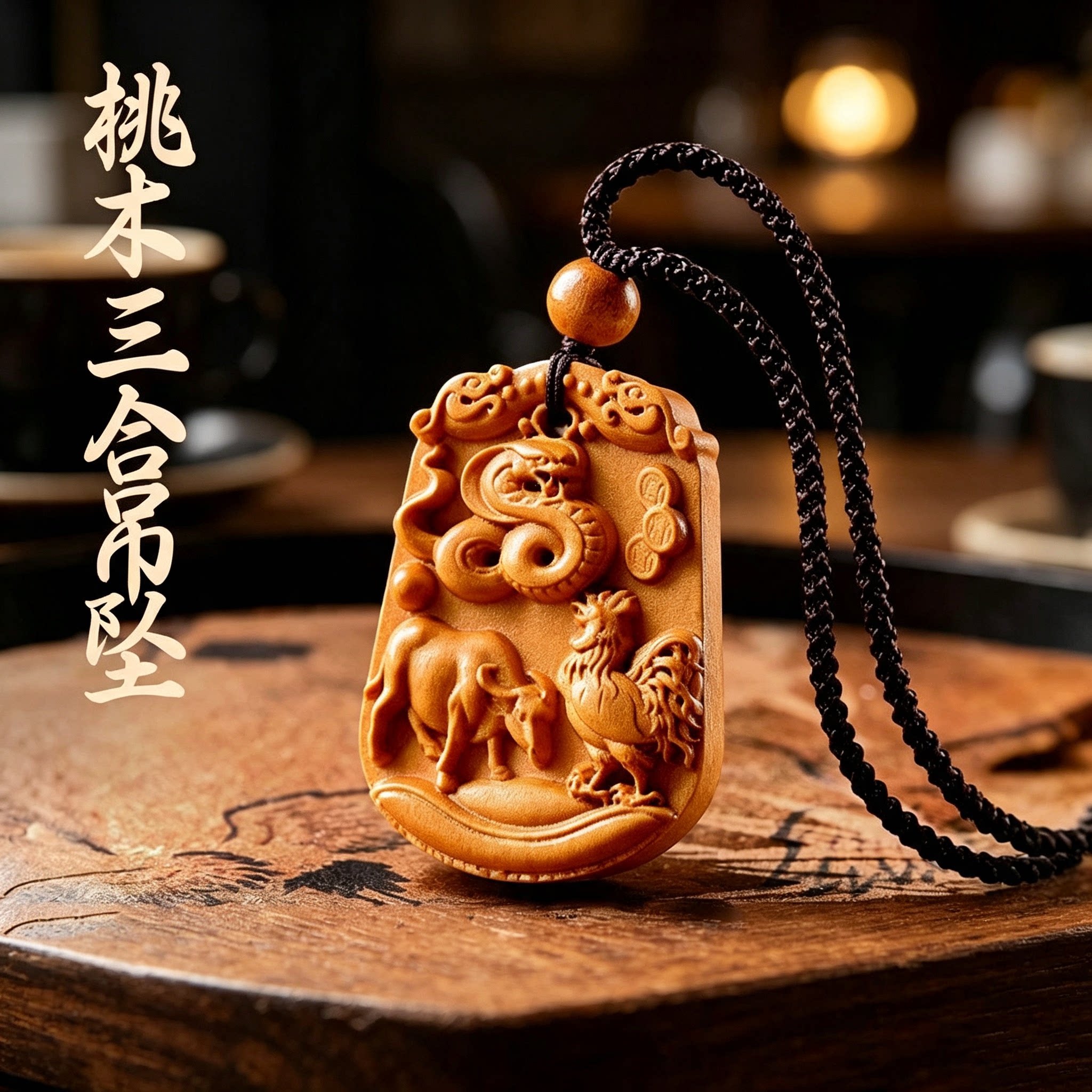 天然老桃木属马本命年生肖吊坠