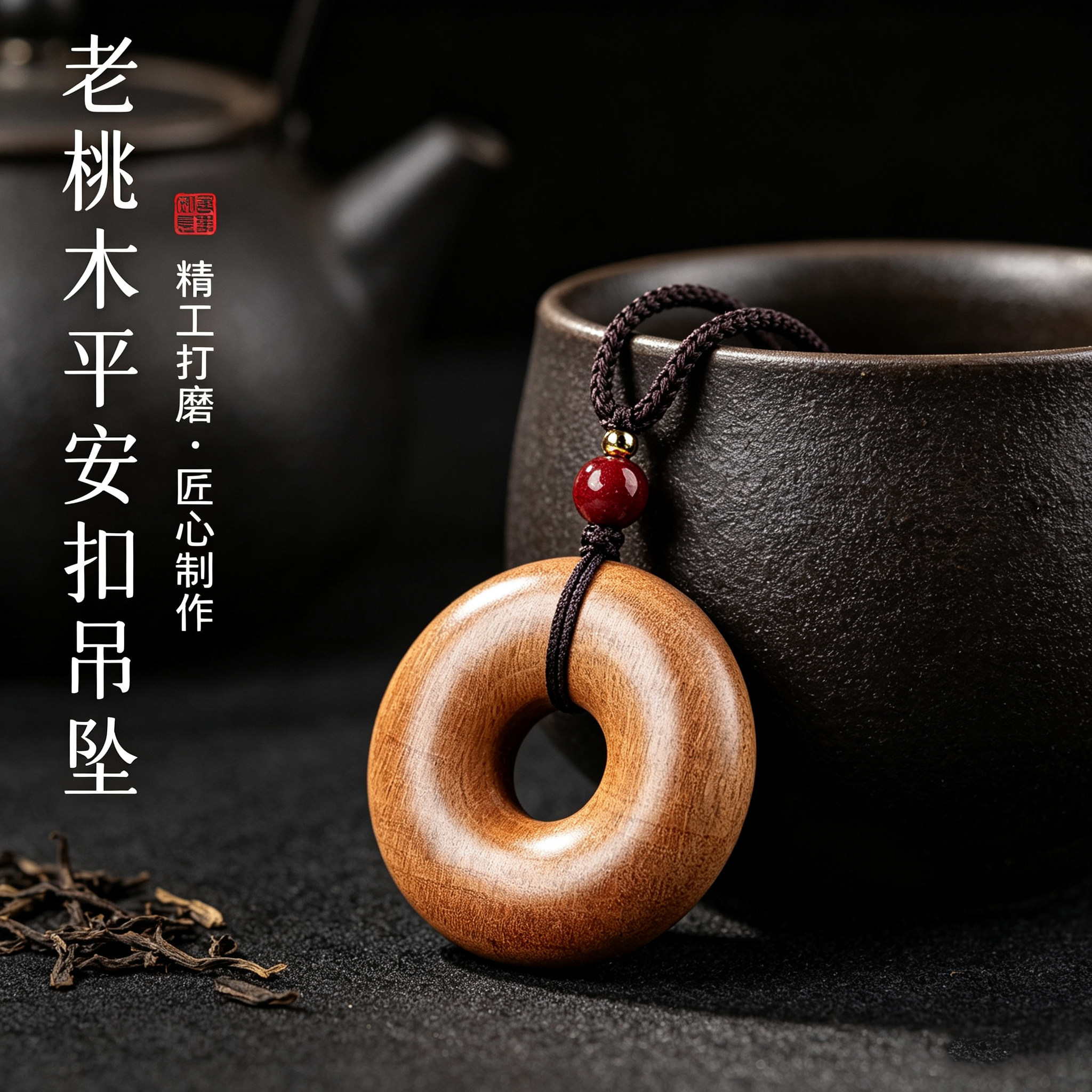 正品天然老桃木平安扣本命年吊坠