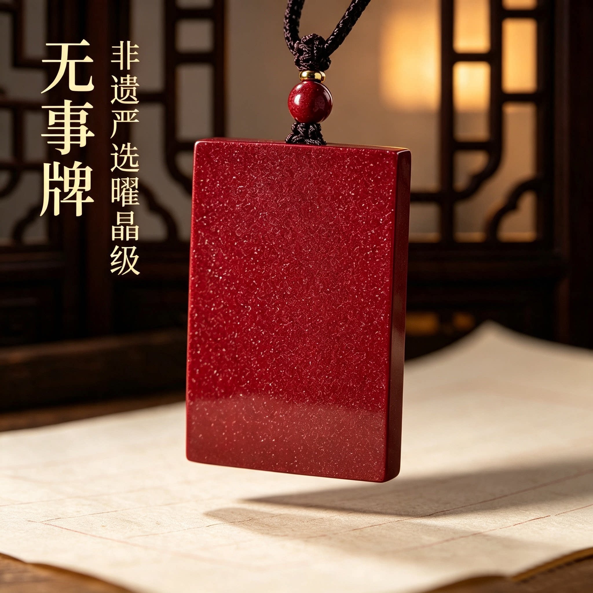 正品天然朱砂无事牌吊坠本命年