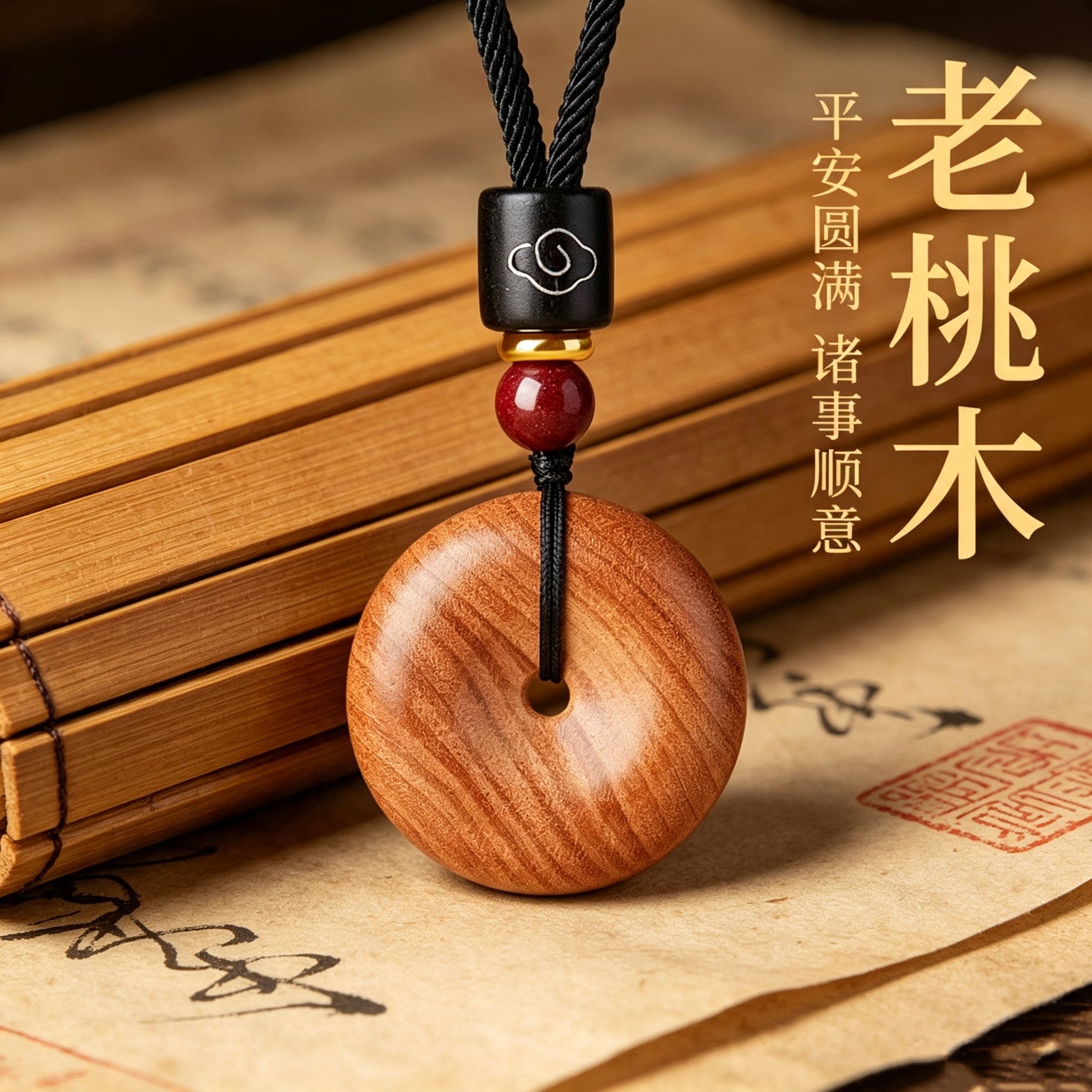 正品天然老桃木平安扣本命年吊坠