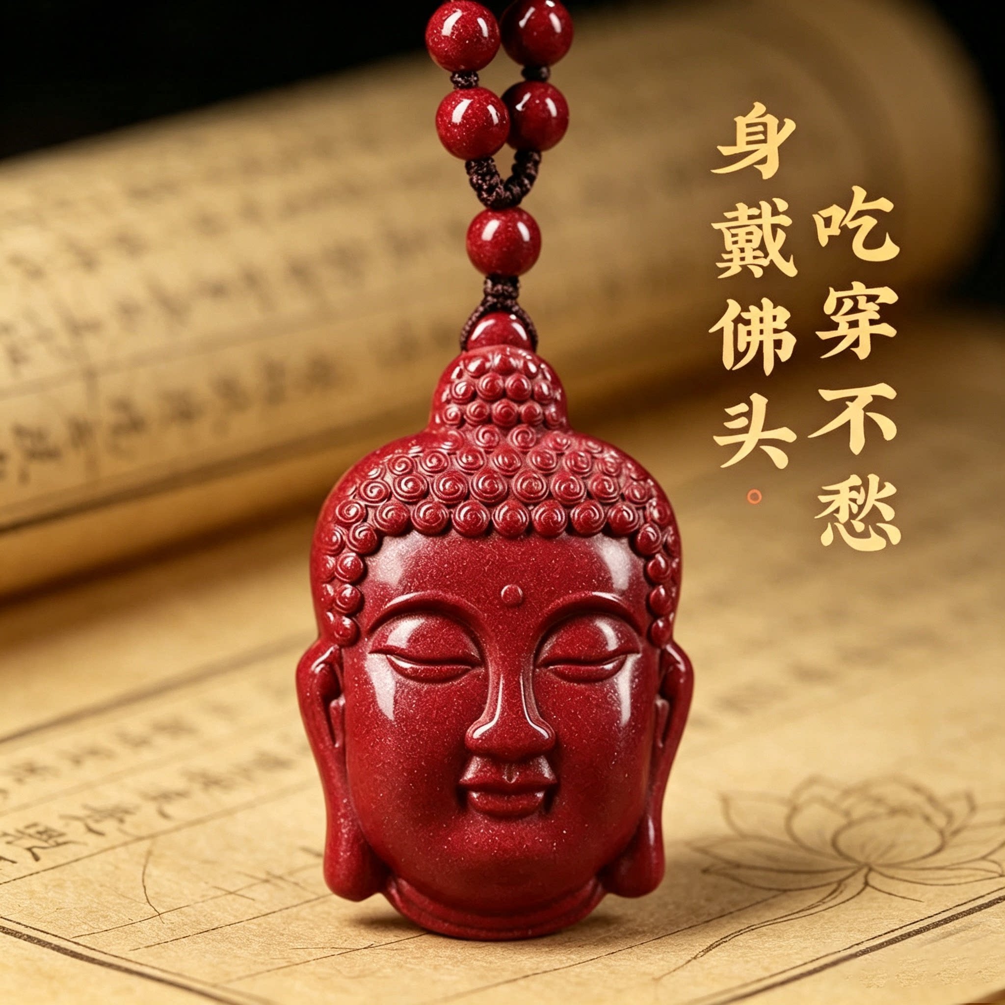 天然朱砂佛头吊坠本命年转运