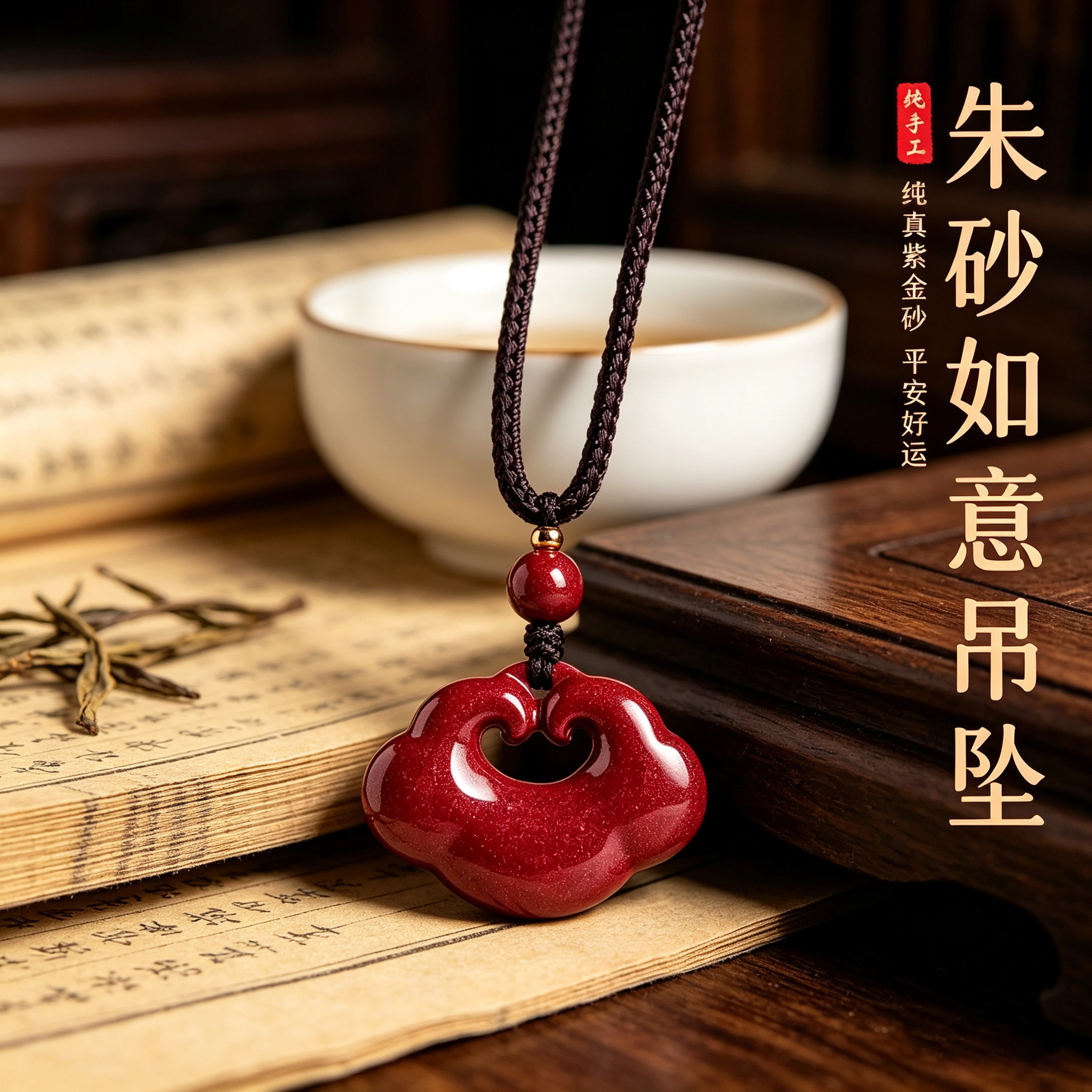 天然朱砂如意吊坠本命年转运